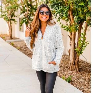 Cream Sherpa fleece half-zip jacket